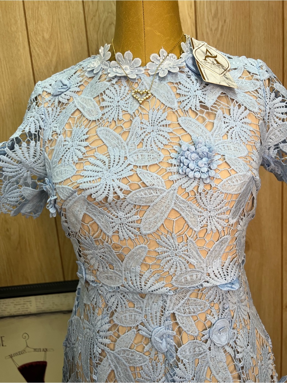 Lace Floral Short Sleeve Blouse in Light Blue